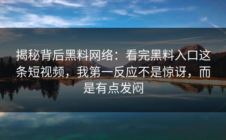 揭秘背后黑料网络：看完黑料入口这条短视频，我第一反应不是惊讶，而是有点发闷